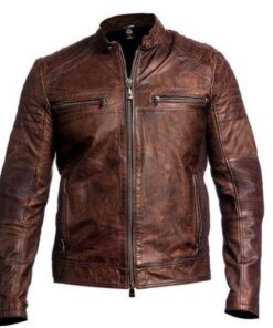 Men's Cafe Racer Distressed Brown Leather Jacket