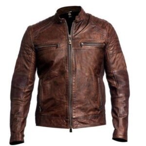 Men's Cafe Racer Distressed Brown Leather Jacket