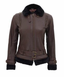 Women's Brown Shearling Fur Bomber Leather Jacket