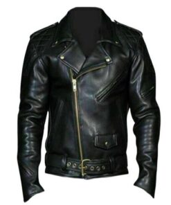 Men's Brando Classic Diamond Black leather biker Jacket