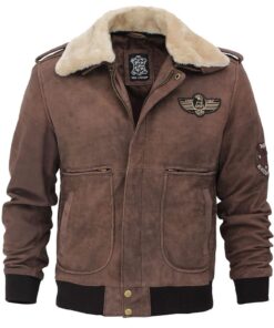Men's Brown Flying Bomber Faux Shearling Leather Jacket