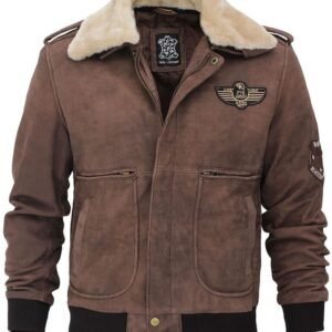 Men's Brown Flying Bomber Faux Shearling Leather Jacket