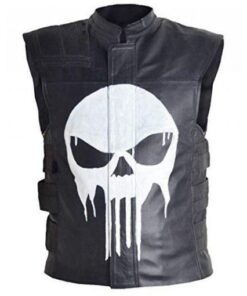 Punisher Black Leather Vest Men's Thomas Jane Frank Castle 