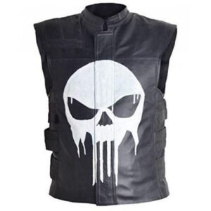 Punisher Black Leather Vest Men's Thomas Jane Frank Castle