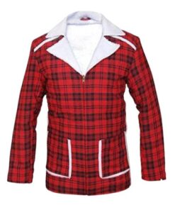 Men's Deadpool Shearling Ryan Renolds Plaid Red Cotton Coat