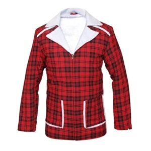 Men's Deadpool Shearling Ryan Renolds Plaid Red Cotton Coat