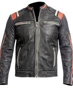 Biker Cafe Racer Distressed Black Leather Jacket