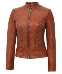 Women's Beauty Cosmic Fitted Tan Leather Jacket
