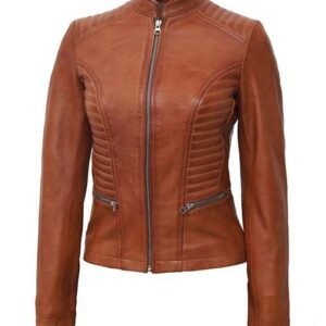 Women's Beauty Cosmic Fitted Tan Leather Jacket
