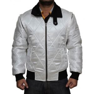 Men's Ryan Gosling White Drive Satin Jacket