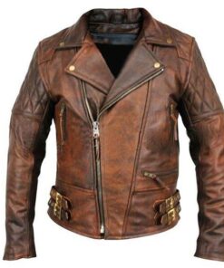 Brando Classic Diamond Brown Leather Biker Jacket